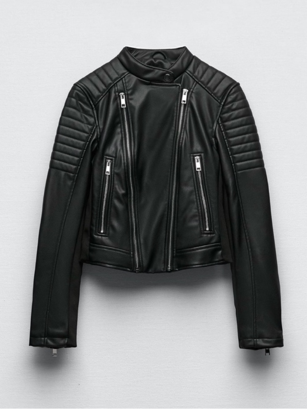 Zara Black Faux Leather Biker Jacket with Silver Hardware